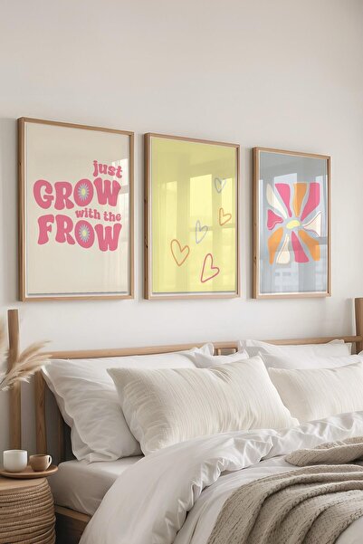 Postifull Rengarenk Tablo Seti, 3 Adet Ahşap Çerçeve ve Poster - Mutfak, Salo...