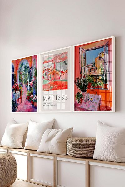 Postifull Set de pictură Matisse, 3 bucăți cadru alb și poster din seria Art - dormitor, bucătărie, decor camera de zi