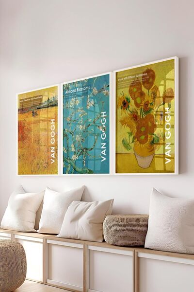 Postifull Van Gogh Painting Set,3Pcs White Frame and Art Series Poster - Bedroom, Kitchen, Living Room Decor