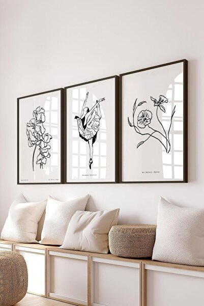 Postifull Minimalist Tablo Seti, 3 Adet Siyah Çerçeve ve Poster - Yatak Odası, Salon, Mutfak Duvar Dekoru