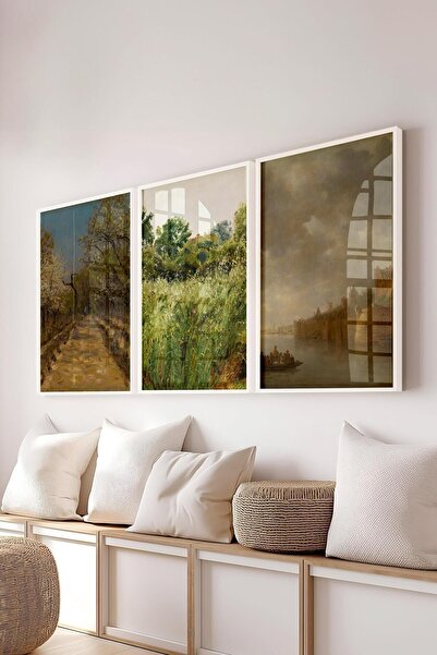 Postifull Vintage Tablo Seti, 3 Adet Beyaz Çerçeve ve Poster - Yatak Odası, M...