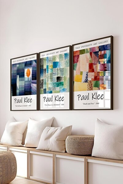Postifull Paul Klee Tablo Seti, 3 Adet Siyah Çerçeve ve Poster - Mutfak, Salon, Yatak Odası Duvar Dekoru