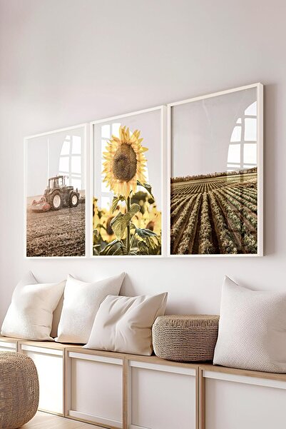 Postifull Σετ ζωγραφικής με ηλίανθους σε στυλ αγροικίας, 3 τεμάχια λευκό πλαί...