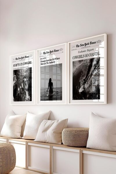 Postifull Минималистичен комплект картини, 3 бели рамки и постери - декорация за стена в спалня, хол, кухня