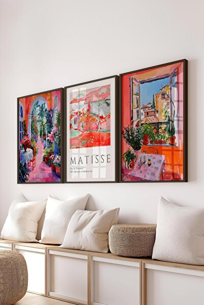 Postifull Matisse Tablo Seti, 3 Adet Siyah Çerçeve ve Sanat Serisi Poster - Yatak Odası, Mutfak, Salon Dekoru