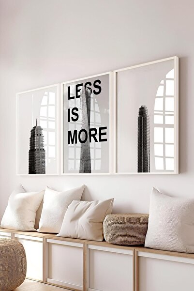 Postifull Black and White Painting Set, 3Pcs White Frame and Architecture Poster - Bedroom, Kitchen, Living Room Decor