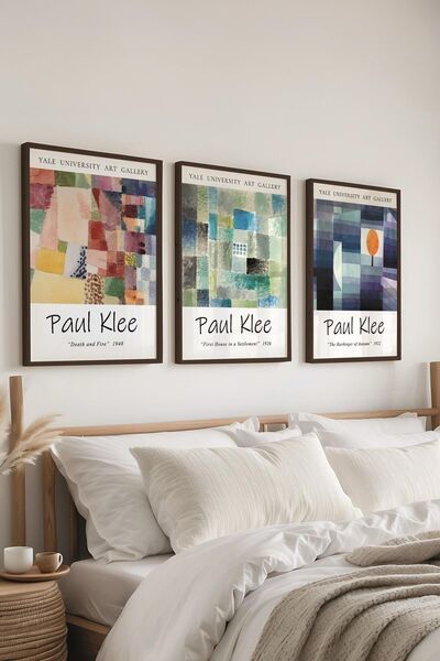 Postifull Paul Klee Tablo Seti, 3 Adet Siyah Çerçeve ve Poster - Mutfak, Salon, Yatak Odası Duvar Dekoru