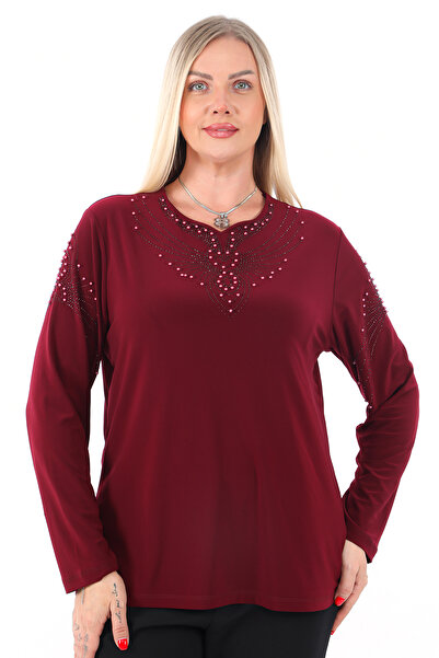 AfifeCOLLECTİON بلوزة أنيقة ومريحة مطرزة برقبة مرصعة بالخرز