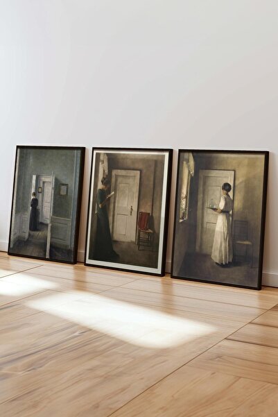 Postifull Vintage Brown Painting Set,3 Pcs Black Frame and Poster - Kitchen,Living Room,Bedroom Decor