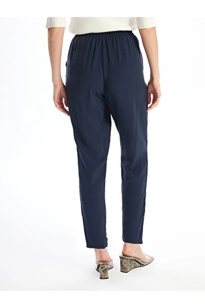 LC Waikiki LCWAIKIKI klasszikus világos sötétkék - egyenes muszlin női nadrág elasztikus derékkal