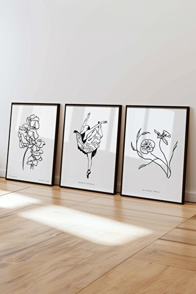 Postifull Minimalist Tablo Seti, 3 Adet Siyah Çerçeve ve Poster - Yatak Odası, Salon, Mutfak Duvar Dekoru