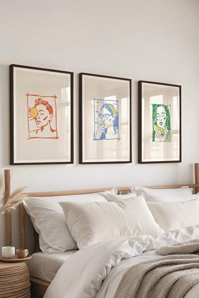 Postifull Minimalist Painting Set, 3 Pcs Black Frame and Poster - Bedroom, Li...