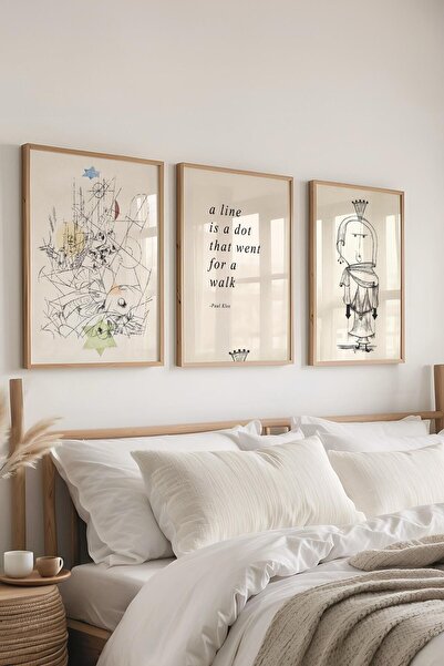 Postifull Minimalist Çizim Tablo Seti, 3 Adet Ahşap Çerçeve ve Poster - Mutfa...