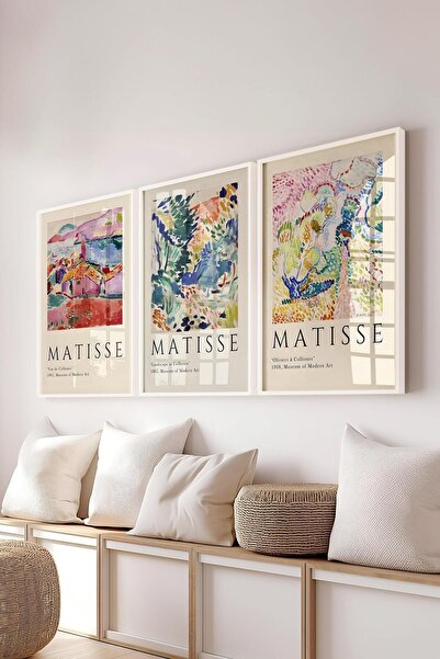 Postifull Matisse Tablo Seti, 3 Adet Beyaz Çerçeve ve Sanat Serisi Poster - Yatak Odası, Mutfak, Salon Dekoru