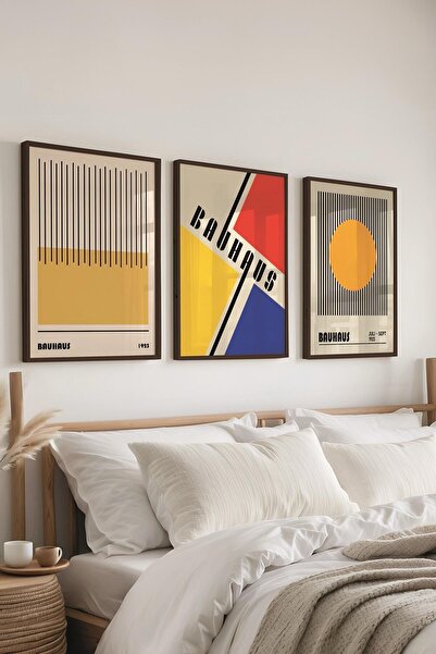 Postifull Bauhaus Tablo Seti, 3 Adet Siyah Çerçeve ve Poster - Yatak Odası, M...