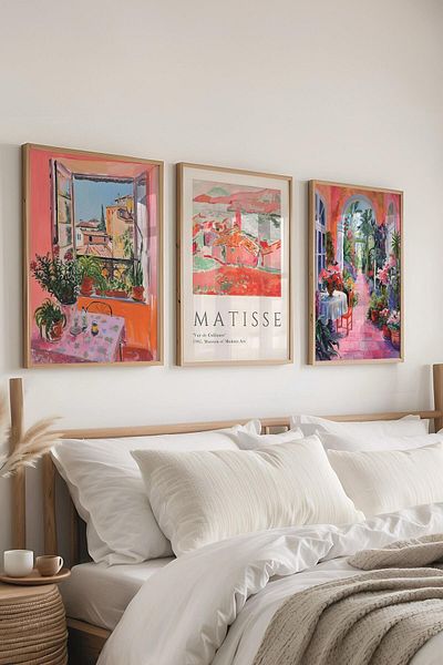 Postifull Σετ ζωγραφικής Matisse, 3 τεμάχια ξύλινο πλαίσιο και αφίσα της σειράς Art - Διακόσμηση κρεβατοκάμαρας, κουζίνας, σαλονιού
