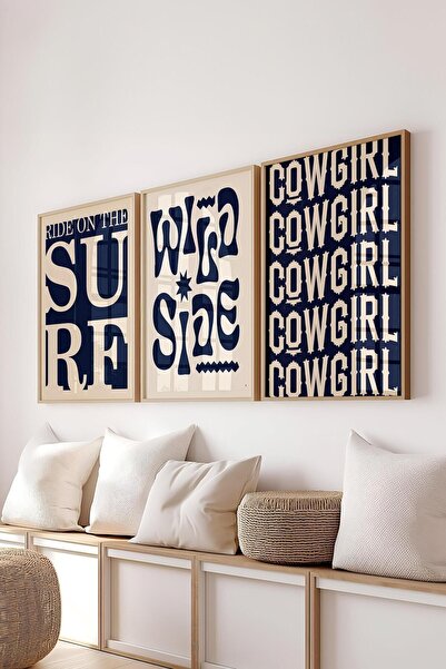 Postifull Minimalist Painting Set, 3 Wooden Frames and Poster - Bedroom, Living Room, Kitchen Wall Decor