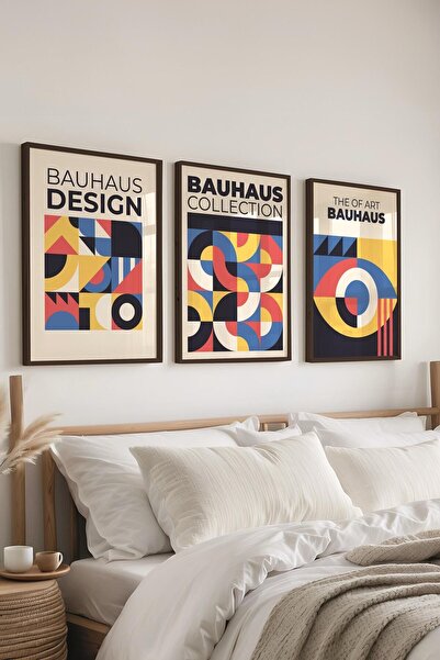 Postifull Πολύχρωμο σετ ζωγραφικής, 3 τεμάχια μαύρο πλαίσιο και αφίσα Bauhaus - Διακόσμηση κρεβατοκάμαρας, σαλονιού, κουζίνας