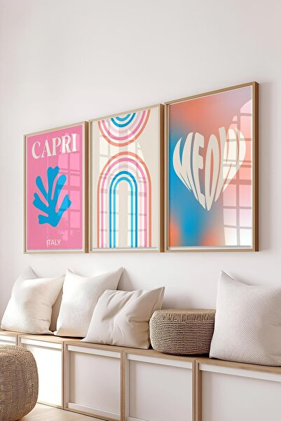 Postifull Colorful Painting Set, 3 Pcs Wooden Frame and Poster - Kitchen, Living Room, Bedroom Wall Decor