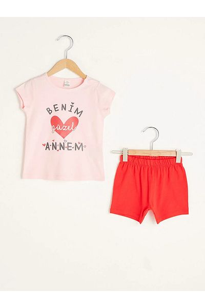 LC Waikiki LcwBaby- Pink Crew NeckBabyGirl Cotton Pajama Set