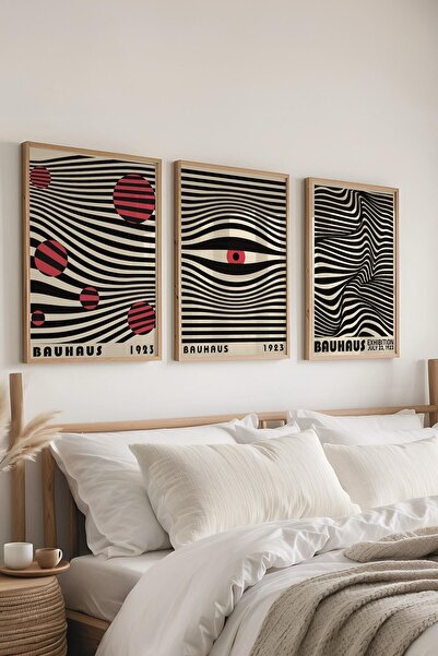 Postifull Bauhaus Tablo Seti, 3 Adet Ahşap Çerçeve ve Poster - Yatak Odası, Mutfak, Salon Duvar Dekorasyon