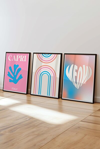 Postifull Colorful Painting Set, 3 Pcs Black Frame and Poster - Kitchen, Living Room, Bedroom Wall Decor