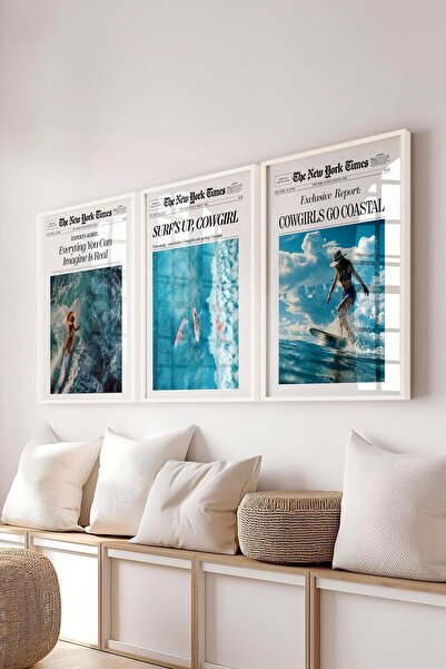 Postifull Yaz temalı Tablo Seti, 3 Adet Beyaz Çerçeve ve Poster - Yatak Odası...