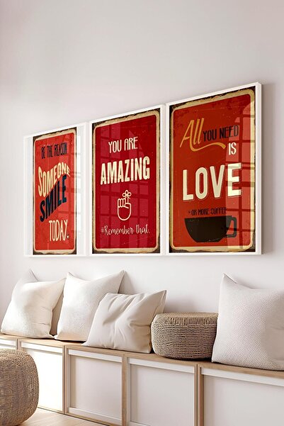 Postifull Set de picturi vintage roșii, 3 bucăți cadru alb și poster - decor ...