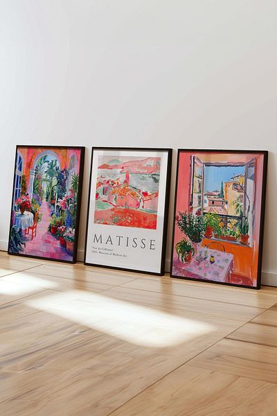 Postifull Set de pictură Matisse, 3 bucăți cadru negru și poster din seria Art - dormitor, bucătărie, decor camera de zi