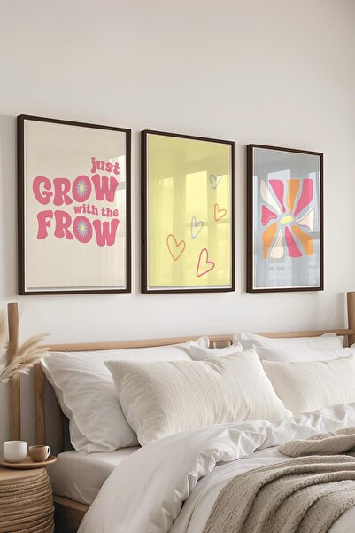 Postifull Rengarenk Tablo Seti, 3 Adet Siyah Çerçeve ve Poster - Mutfak, Salo...