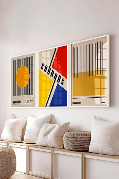 Postifull Bauhaus set slika, 3 komada, beli okvir i poster - dekoracija zidov...