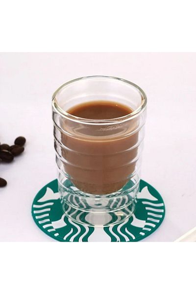 M Mimoza Park 150 ml Heat Resistant Borosilicate Double Leather Cup - Coffee and Presentation Cup