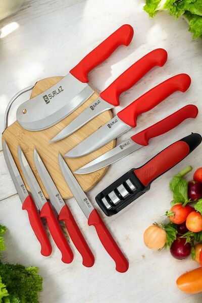 SürLaz Çeyizlik Bıçak Seti 9 Parça Mutfak Bıçak Seti Red Serisi
