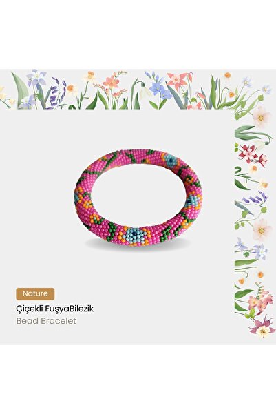 Pötikare Butik Atölye Çiçekli Fuşya Bilezik