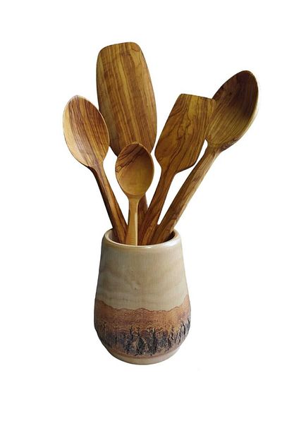 ncy Wooden Spoon Wooden Natural Handmade Olive Spoon Set And Spoon Holder 6 Pieces