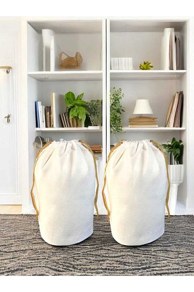 Balkan Room Large 72x62 Cm White Drawstring Bag Set of 2 - Carrying Bag and Quilt Pillow Storage Bag