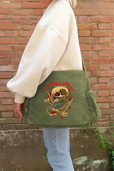 Toum Geantă Messenger verde unisex cu imprimeu Metallica - Design Blunt Blunt