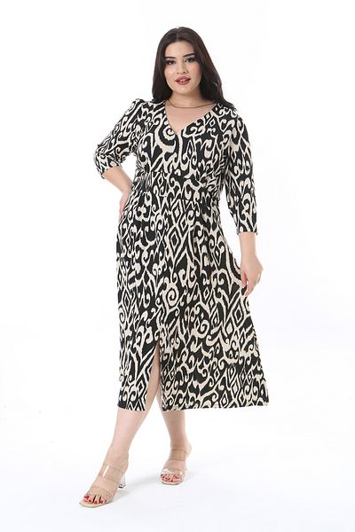 Şans Φόρεμα με λαιμόκοψη μαύρο Wrap Plus Size - Capri Sleeve 65n38206