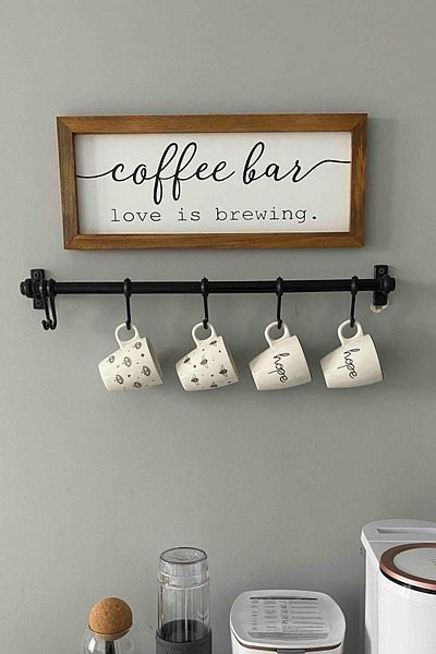 indirimhareketi Wall Mounted Cup And Spoon Hanger With 6 Hooks Black 50cm