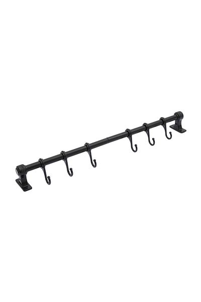 indirimhareketi Wall Mounted Cup And Spoon Hanger With 6 Hooks Black 50cm
