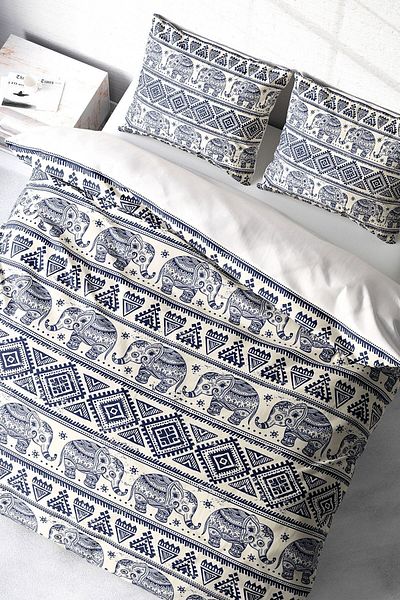 PerlaSera Ethnic Elephant 3D Custom Design - Double Duvet Cover Set, Tight Woven Cotton Satin