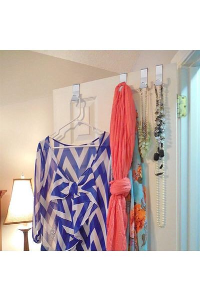 meditroia Hanger Behind Door Robe Hanger Kitchen Bathroom, Towel, Clothes Hanger 4-Piece Metal Color