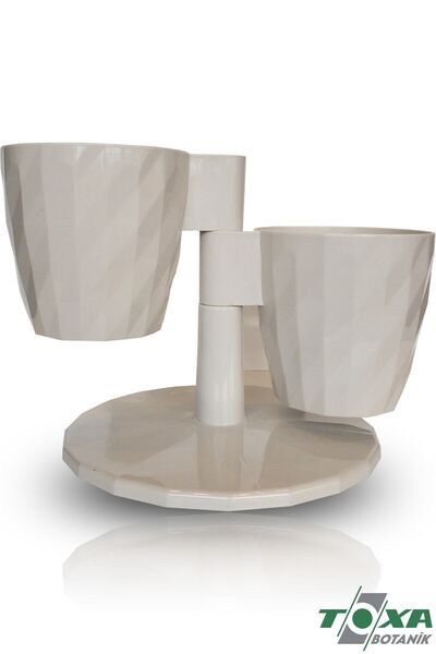 ToXA 3lü Takım Saksı Kalemlik Kaşıklık Kirli Beyaz Stand Set Sukulent Saksısı Plastik Dönence Saksılık