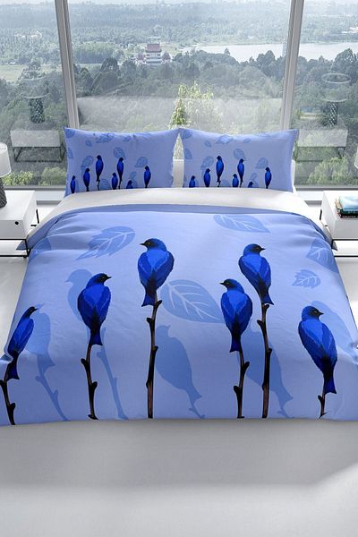 PerlaSera Bluebird 3d Cotton Satin Double Duvet Cover Set