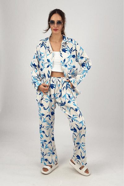 Betimoda Women's 2-Piece Linen Shirt Wide Leg Palazzo Trousers Bottom Top Set