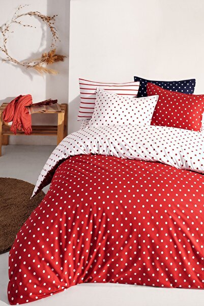 Cote Blanc Red Dots Single Double Sided 100% Cotton Duvet Cover Set