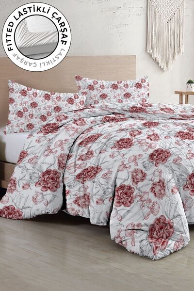 MonoHome Set cuvertură dublă din bumbac satinat cu cearșafuri elastice Colecț...