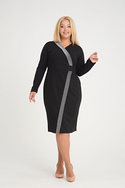 SERRA BÜYÜK BEDEN Rochie de seară cu mâneci lungi, mărime mare decolteu petre...