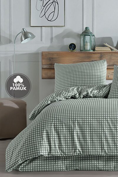 Simple Deco Zeleni mini kvadrat Jednokrevetno 100% pamuk set navlaka za poplun