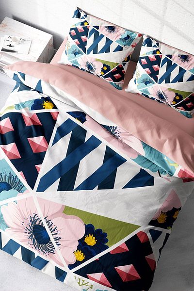 MonoHome 100% Cotton Satin Double Duvet Cover Set with Fitted Sheets Whatever